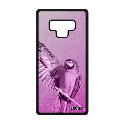 Coque Silicone Samsung Galaxy Note 9 Perroquet Effet Oiseau Rigide Rose Antichoc Perruche Texture Tropical Animal Dessin Housse