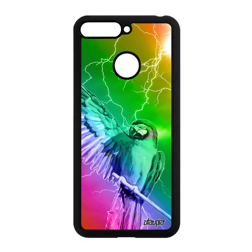Coque Honor 7a Silicone Perroquet Motif Telephone Design Perruche Case Animal Etui Orage Personnalisé Jaune Oiseau Eclair Animaux De