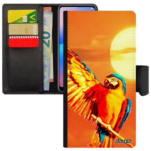 Coque Huawei Y5 2018 Cuir Porte Cartes Perroquet Oiseau Design Housse Perruche Exotique Animaux Telephone Animal Orange Pu Portable