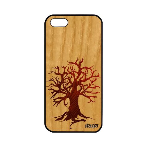 Coque Apple Iphone 5 5s Se Bois Naturel Silicone Peinture Arbre Motif Nature Zen Housse Marron Ecolo Foret 128 Go Ecologie Telephone