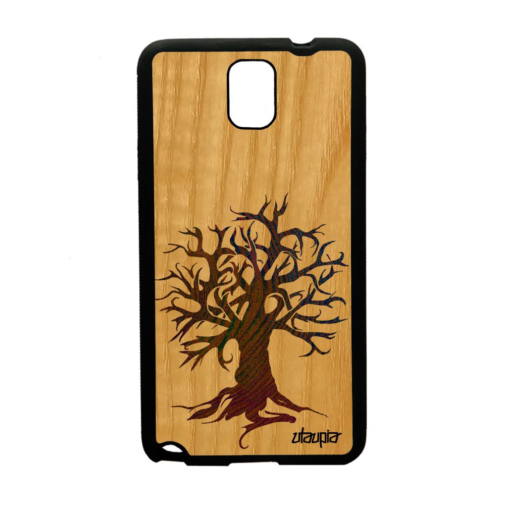 Coque Bois Silicone Samsung Galaxy Note 3 Peinture Arbre Motif Foret Nature 4g Ecolo Jaune De Vie Case De Protection Made In France