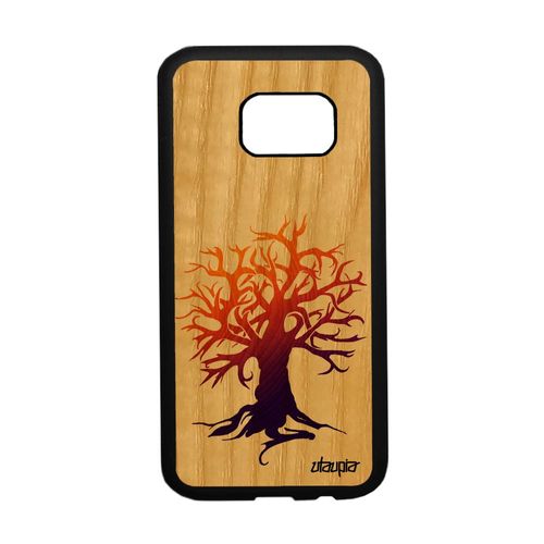 Coque Pour Galaxy S7 Bois Naturel Silicone Peinture Arbre Orange De Vie Ecologie Zen Case Telephone Artistique Ecolo Housse Samsung