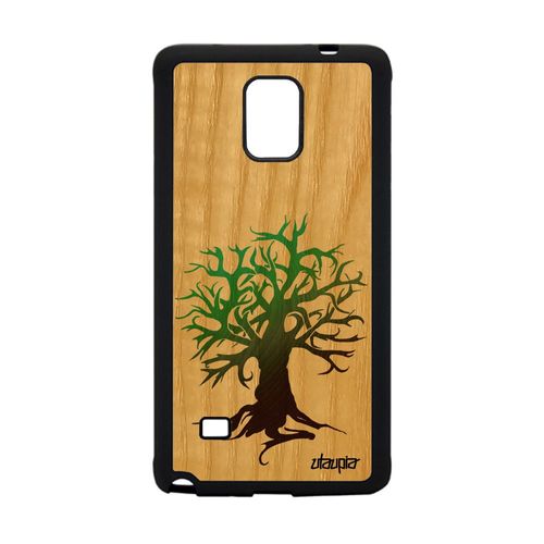 Coque Bois Naturel Pour Samsung Galaxy Note 4 Silicone Peinture Arbre Vert Art Ecolo De Vie Case De Protection Motif Foret Frêne Zen