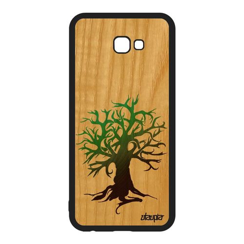 Coque Bois Naturel Veritable Peinture Arbre Samsung Galaxy J4 Plus 2018 Silicone Ecologie Mobile Case Art Motif Ecolo Vert Zen Foret