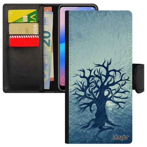 Coque Galaxy A6 Plus 2018 Portefeuille Peinture Arbre Nature Antichoc De Protection Motif A6+ Personnalisé Decoratif Bleu En Samsung
