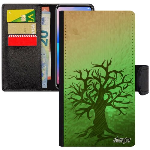 Coque Pour Samsung Galaxy J3 2017 Simili Cuir Rabat Portefeuille Porte Cartes Peinture Arbre Naturel Mobile Motif Etui Ecolo Vert De