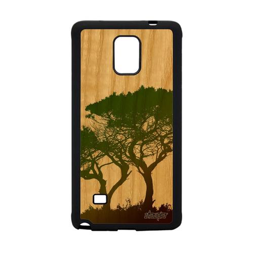 Coque Samsung Galaxy Note 4 Bois Silicone Arbres Branche Housse Rigide Ecologie Unique Nature Marron Ecolo Design Peinture Feuilles