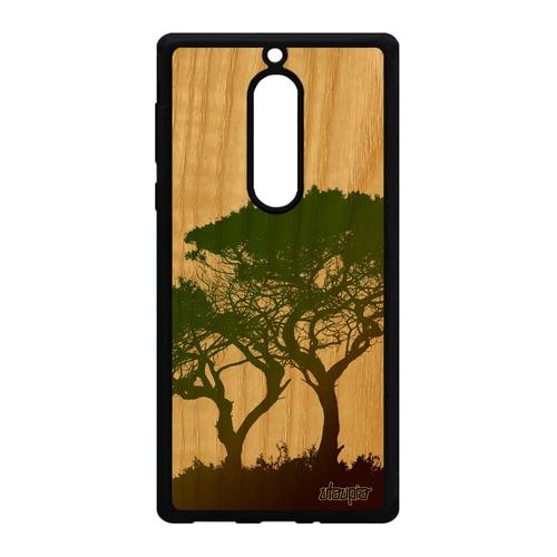 Coque Nokia 5 En Bois Silicone Arbres Design Paysage Etui Ecolo Ecologie Branche Gel Zen Bumper Marron Feuilles Nature Case Peinture