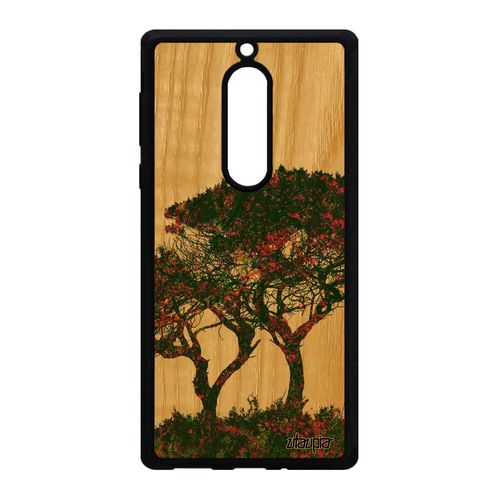 Coque Nokia 5 En Bois Silicone Arbres Case Nature Ecologie Fleurs 4g Peinture Paysage Zen Frêne Design Ecolo Vert De Made In France