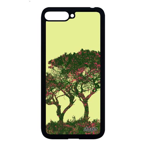Coque Pour Huawei Y6 2018 Silicone Arbres Metal Design Nature Vert Peinture Portable 4g Antichoc Telephone Ecolo Ecologie Zen Fleurs