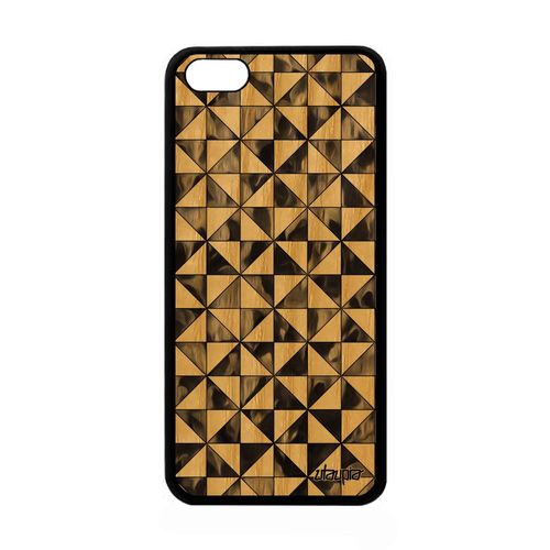 Coque Apple Iphone 5c En Bois Silicone Design Carreau Personnalisé Frêne Motif Artisanal Etui Geometrique Gris Texture Losange Fond