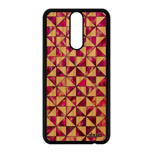 Coque Silicone Huawei Mate 10 Lite Bois Design Carreau Texture Housse Dessin Losange Geometrie Motif Artisanat Rigide Telephone Rose