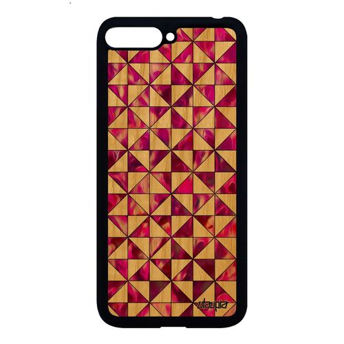 Coque Huawei Y6 2018 Bois Silicone Design Carreau Artisanat Motif Fond Marbre Losange 4g Etui Portable Texture Rose Made In France