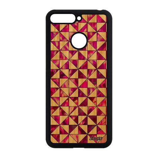 Coque Honor 7a Bois Silicone Design Carreau Design Motif Artisanat Losange Marbre De Protection Geometrie 4g Fond Rose Case Texture