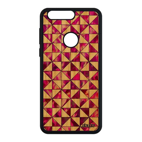 Coque Silicone Design Carreau Honor 8 En Bois Naturel Losange Portable Marbre Frêne Antichoc 4g Telephone Dessin Texture Rose Motif