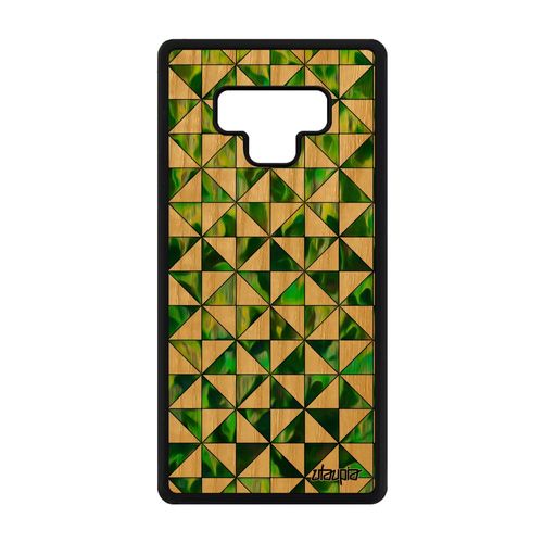 Coque Pour Samsung Galaxy Note 9 Bois Silicone Design Carreau Coloré Caoutchouc Motif Effet Fait Main Housse Geometrique Marbre Vert