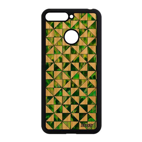 Coque En Bois Silicone Pour Honor 7a Design Carreau Fait Main Motif De Protection Personnalisé Effet Carre Vert Etui Made In France