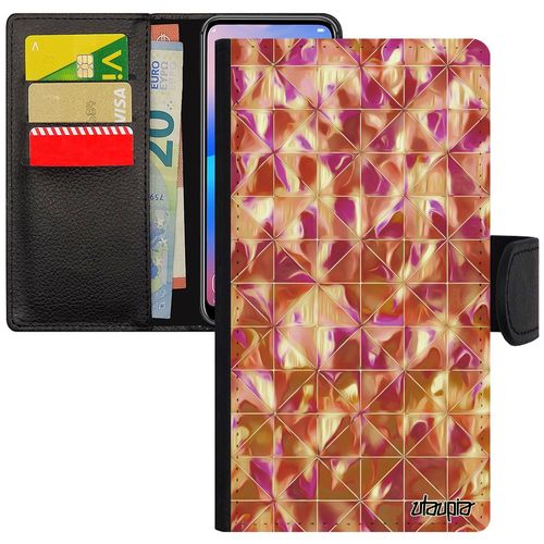 Coque Pour Samsung Galaxy S7 Rabat Portefeuille Design Carreau Case De Protection Marbre 4g Geometrique Motif Texture Orange Losange