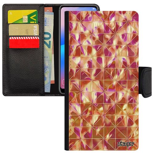 Coque Galaxy A8 2018 Rabat Design Carreau Marbre Losange Etui Fond Original Geometrique Telephone Motif Orange De Protection Samsung