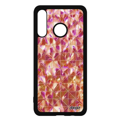 Coque Huawei P30 Lite En Silicone Design Carreau Souple Geometrique Motif Fond Losange De Protection Orange Marbre Original Antichoc