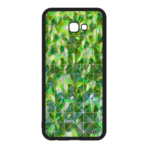 Coque Silicone Rigide Samsung Galaxy J4 Plus 2018 Design Carreau Portable Jolie Carre Telephone Marbre Motif Coloré Geometrique Vert
