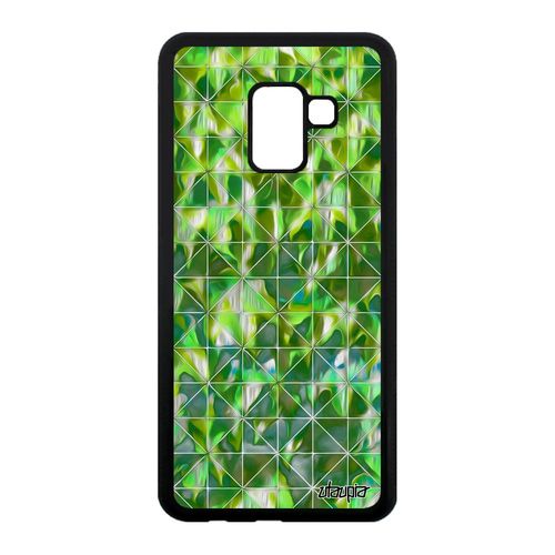 Coque Silicone Design Carreau Galaxy A8 2018 Telephone Jolie Effet Carre Vert Design Marbre Vegetal Motif Geometrique Rigide Samsung
