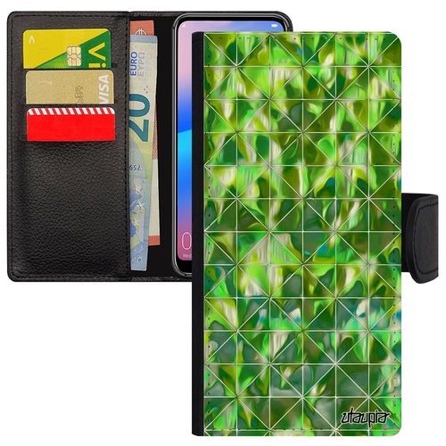 Coque Telephone Pour Honor 8a Portefeuille Design Carreau Dessin Coloré Effet Etui Motif Personnalisé Vert Vegetal Carre Leather En