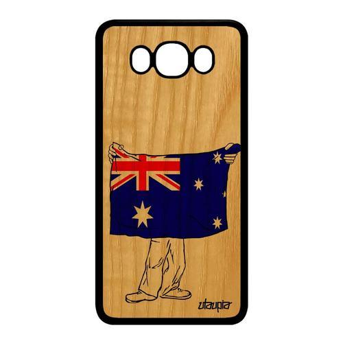 Coque Telephone Samsung J7 2016 Bois Silicone Drapeau Australie Australien Foot Jo Unique Football Basket Solide Case Noir De Galaxy