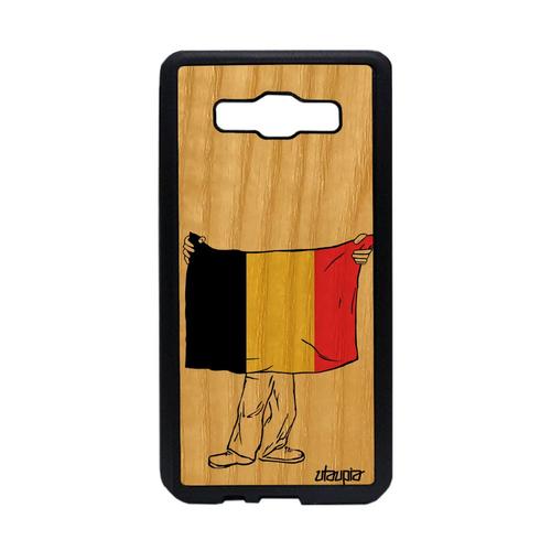 Coque Silicone Pour Samsung Galaxy A5 2015 Bois Drapeau Belgique Belge Foot De Protection Telephone Coupe D'europe Portable Euro Jo