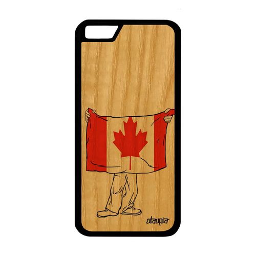 Coque Pour Iphone 6 6s Bois Silicone Drapeau Canada Canadien Smartphone Pas Cher Football Jo 32 Go Foot Jeux Olympiques Noir