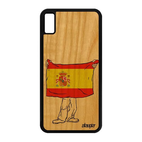Coque Iphone Xs Max En Bois Naturel Silicone Drapeau Espagne Espagnol Football Case Housse Jo Euro Basket Foot 64 Go Pas Cher