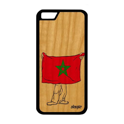 Coque Silicone Iphone 6 6s Bois Naturel Veritable Drapeau Maroc Marocain Coupe D'afrique Unique Portable Coupe Du Monde Vrai