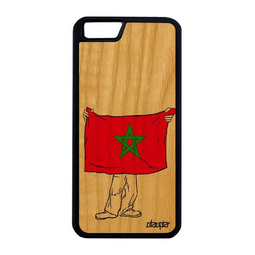 Coque En Bois Veritable Iphone 6 6s Plus Silicone Drapeau Maroc Marocain Foot Football Coupe D'afrique Etui Basket Jo Tpu Can