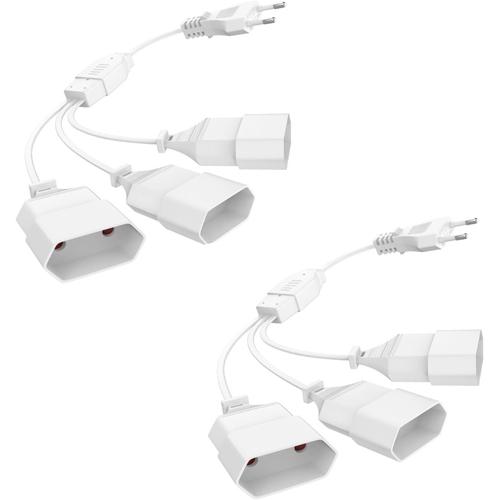 Lot de 2 cables d'extension de Prise d'extension EU, Prise EU, Adaptateur de Prise 3 en 1 avec cable Flexible, Prise de convertisseur Euro, rallonges de Prises Multiples pour TV, PC, Blanc