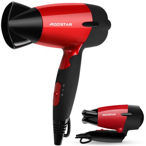 Aigostar Linda 32gqt - 1500w Double Voltage Sèche-Cheveux Compact De Voyage Avec Manche Pliable, 2 Vitesses, Protection Contre La Surchauffe. Couleur Rouge. Design Exclusif.