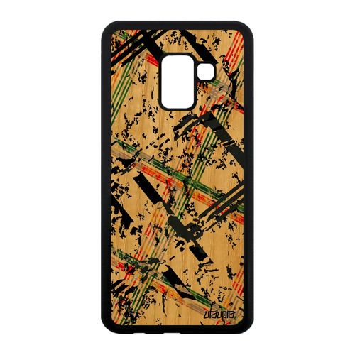 Coque Carreau Tartan Pour Galaxy A8 2018 En Bois Silicone Smartphone De Protection Solide Motif Design Geometrique Vert Case Samsung