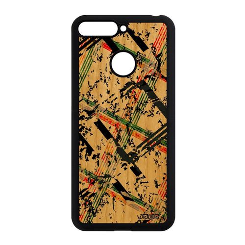 Coque Silicone Honor 7a En Bois Carreau Tartan Vert Dessin Design Geometrique Abstrait Jolie Etui Fond Motif Effet Telephone Housse