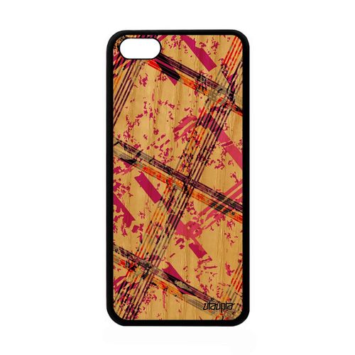 Coque Iphone 5c Bois Silicone Carreau Tartan Artisanat Portable Telephone Mobile Motif Coloré Texture Rose Ecossais Design De Apple