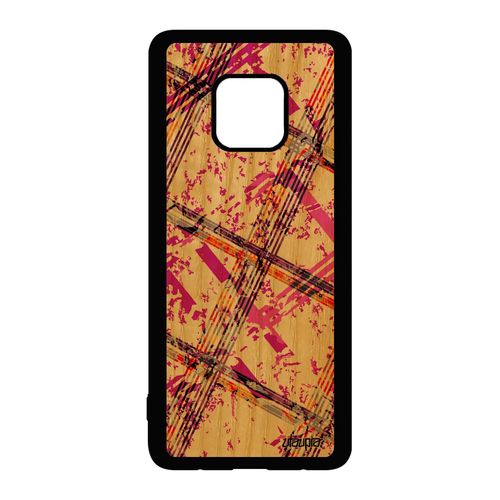 Coque En Bois Antichoc Telephone Huawei Mate 20 Pro Silicone Carreau Tartan Rose 4g Design Ecossais Geometrie Texture Motif Portable