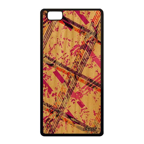 Coque Bois Carreau Tartan Huawei P8 Lite 2015 Silicone Smartphone Rose Design Case Original Housse Coloré Geometrie Artisanat Motif