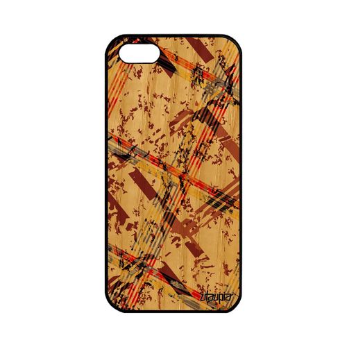 Coque Iphone 5 5s Se En Bois Silicone Carreau Tartan Geometrique Marron Motif Mobile Effet Carre Design Antichoc Etui Naturel Apple