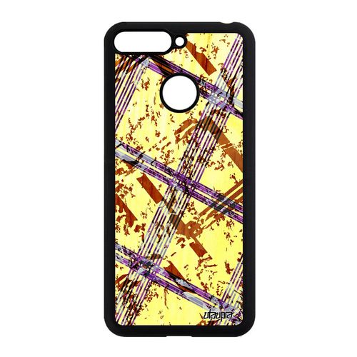 Coque En Silicone Carreau Tartan De Protection Pour Honor 7a Jaune Geometrie Housse Rigide Fond Design Jolie Pas Cher Effet Abstrait
