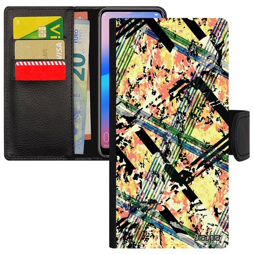 Coque Pour Huawei P30 Lite Simili Cuir Rabat Carreau Tartan Texture Orange Telephone Rigide Coloré Design Case Motif Original Carre
