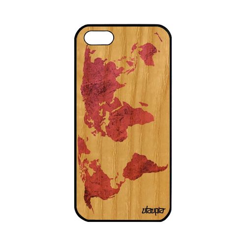 Coque Iphone 5 5s Se Bois Silicone Carte Monde Case Terre 4g Motif Telephone Design Texture Artisanat Atlas Housse Rose Globe Apple
