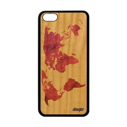Coque Carte Monde Pour Iphone 5c En Bois Veritable Silicone Texture Terre Motif Souple Planete Rose Antichoc 16 Go Globe Pays Apple