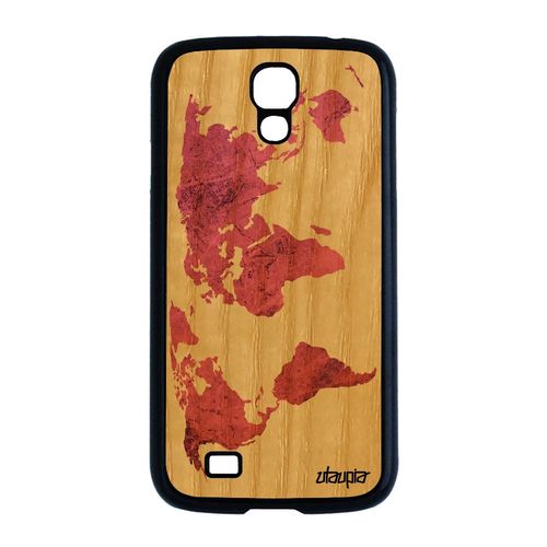Coque En Bois Galaxy S4 Silicone Carte Monde Globe Case Artisanat Planete Texture Atlas Rose Mobile Antichoc Pays Telephone Samsung