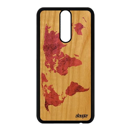 Coque Bois Carte Monde Telephone Pour Huawei Mate 10 Lite Silicone Solide Terre Etui Rose Design Texture Planete Pays Made In France
