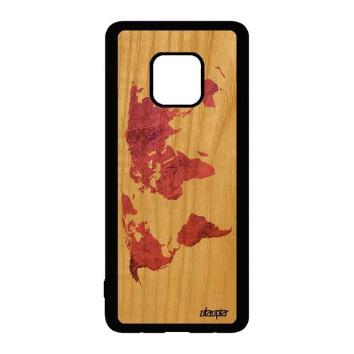 Coque Silicone Huawei Mate 20 Pro En Bois Carte Monde Atlas De Protection Etui Frêne Rose Design Souple Globe Caoutchouc Pays Motif
