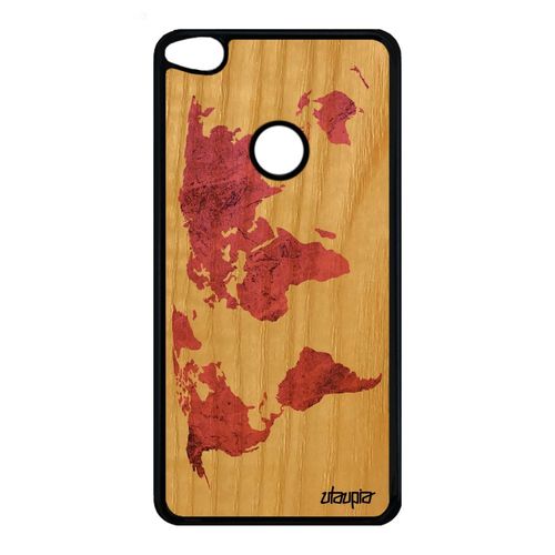 Coque Huawei P8/P9 Lite 2017 En Bois Silicone Carte Monde Motif Artisanat Pays Planete Case Globe Rose Texture Terre Pas Cher Atlas
