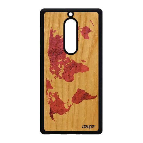 Coque Carte Monde Nokia 5 Bois Veritable Silicone Rose Globe Telephone Atlas De Protection Pays Unique Texture Planete Personnalisé